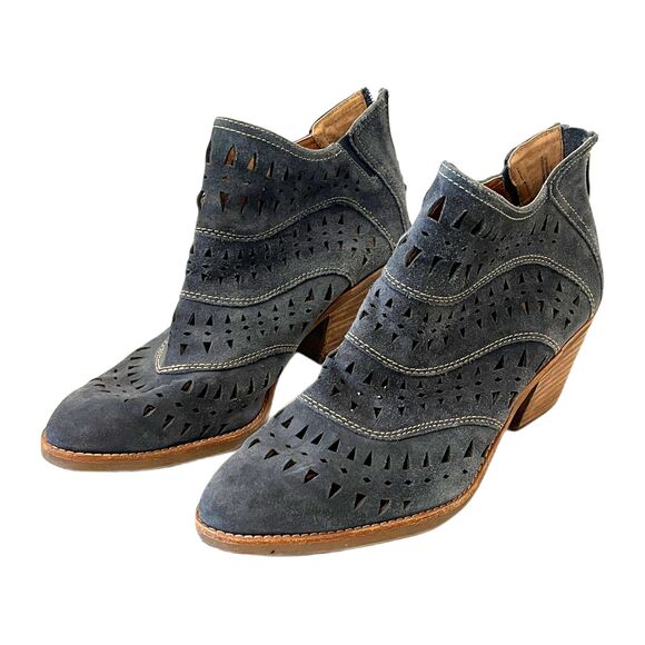 Sofft Westwood Ankle Boots Suede Blue-Grey Perforated Western Size 10 - Picture 2 of 9